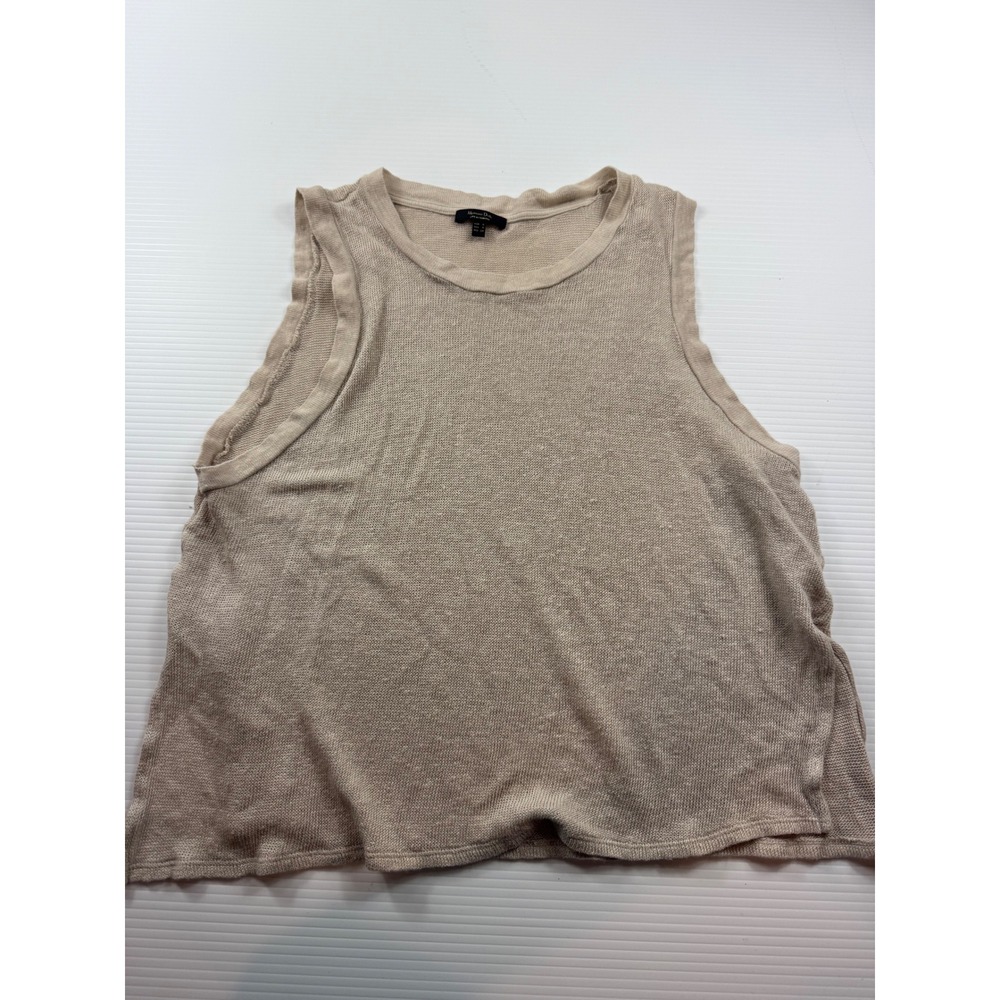 Massimo Dutti Womens Knit Tank Top Beige Oatmeal Sleeveless Crew Neck Size Small